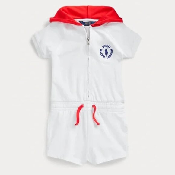 Ralph Lauren Girls Spa Terry Hooded Romper